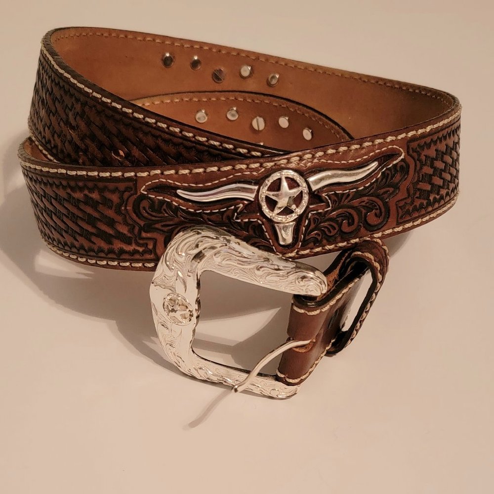Justin Men's Natural Colored Trophy Bull Western Belt - C11284